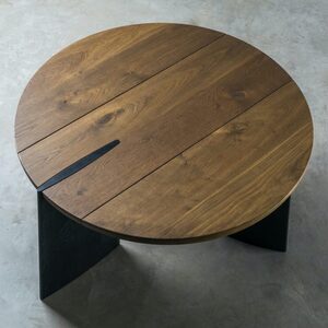 Roots & Branch - Shona Round Coffee Table (Top: Dark Fumed, Legs:Burnt Oak) W100xD300xH200cm