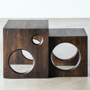 Root & Branch - Rio Nesting Tables (Top: Seared Oak,Brass)W500xD400xH450, W 410xD390xH370cm