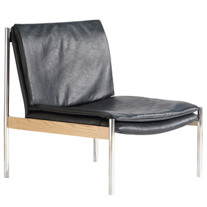 [SD-US-LC-LINCOLN-002] United Stranger - Lincoln Occasional Chair(Leather: Midnight black,Metal : polished stainless)L68xW74xH72cm