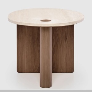 [SD-SKN-ST-PIVOT-002] Sketch - Pivot 55 side table (Top : Travertine, Legs : Walnut) dia.550xH470cm