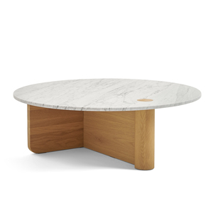 [SD-SKN-CT-PIVOT-001] Sketch - Pivot coffee table round 100 (Top : Bianco Carrara, Legs : Light oak)dia.1000xH350
