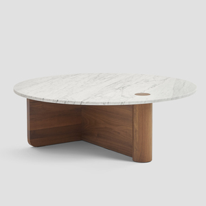 [SD-SKN-CT-PIVOT-002] Sketch - Pivot coffee table round 100 (Top : Travertine, Legs: Walnut)dia.1000xH350cm